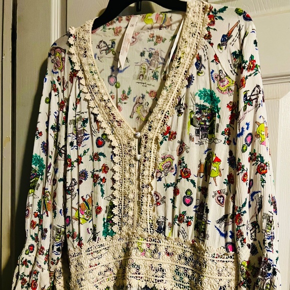 Floral Print Lace Trim Women's Top - Picture 1 of 8